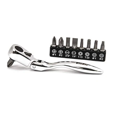 Image of Titan 11212 4 1/8 Inch Flex Head Offset Micro Ratcheting Bit Driver and Set