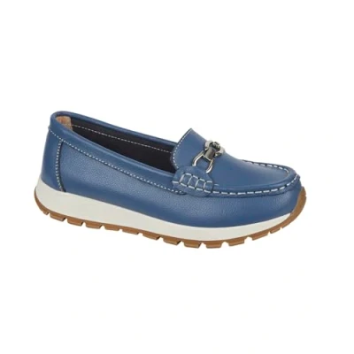 Image of Jo &amp; Joe Ladies Casual Slip On Smooth Leather Comfort Sporty Wedge Loafer with Chain Trim Sizes 4 8 (China Blue, UK Footwear Size System, Adult, Women, Numeric, Medium, 5)