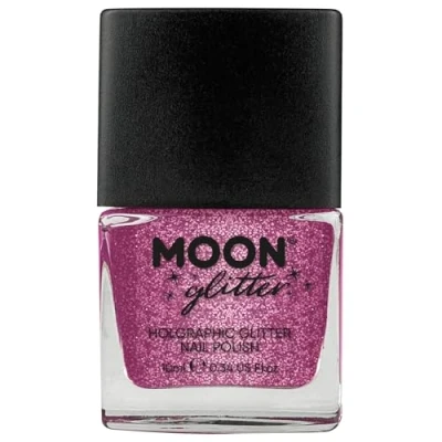 Image of Holographic Glitter Nail Polish by Moon Pink Sparkle and Shine Varnish 10ml