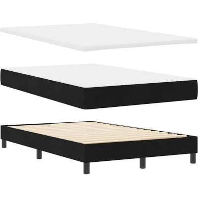 Image of Box Spring Bed with Mattress &amp; Bench Black 120x190 cm Fabric Vidaxl