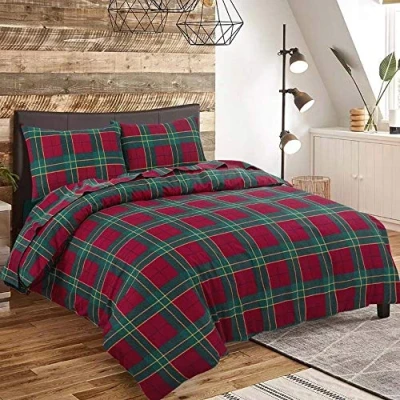 Image of SELECT ED® Thermal Luxury 100% Brushed Cotton Flannelette Duvet Cover Bed Set Cosy Warm Soft (NZ Tartan Check Red, King)