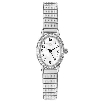 Image of Limit Women&#039;s 20mm Oval Quartz Watch with White MOP Dial Analogue Display and Silver Stainless Steel Bracelet…