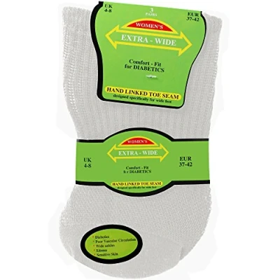 Image of TeddyT&#039;s Women&#039;s White Extra Wide Comfort Fit Diabetic Travel Socks (3 Pair Pack)