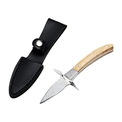 Image of Rebanky LanYing Oyster Shucker Knife with Leather Case Shucking Opener for Clam Shellfish and Seafood