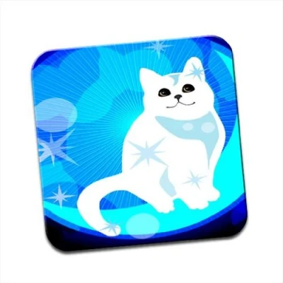 Image of White Cat With Blue Stars Sat On Moon Single Coaster