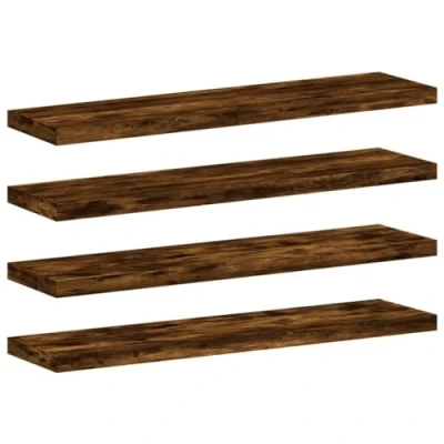 Image of vidaXL Floating Wall Shelves in Smoked Oak 4 pcs Set, 40x10x1.5cm, Engineered Wood, Versatile for Living Room/Office/Study, Easy Clean
