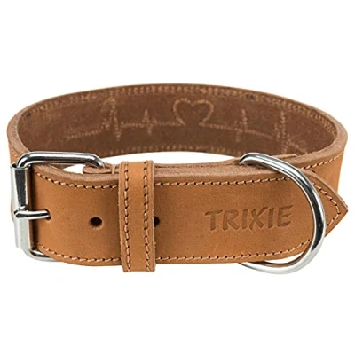 Image of TRIXIE Rustic oiled leather collar size M neck circumference 38 47 cm larynx protecting D ring brown 19015