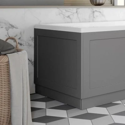 Image of Affine® Winchester Traditional 750mm End Bath Panel 18mm MDF, Wooden Panels for Bathroom Baths Soaking Tubs with Plinth, Easy to Cut, Matt Dark Grey