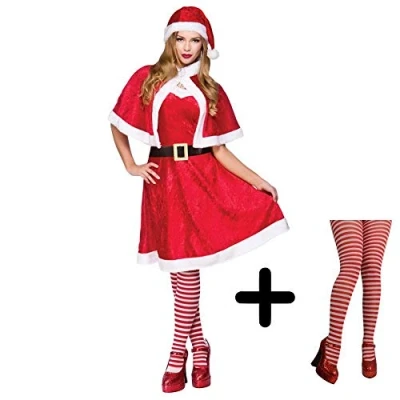 Image of Mrs Santa Claus + Tights Ladies Fancy Dress Christmas Xmas Womens Adults Costume PLUS SIZE