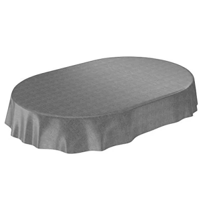 Image of Anro, oilcloth, Wax tablecloth, linen look, Cloth, charcoal, Oval 140 x 180cm Schnittkante