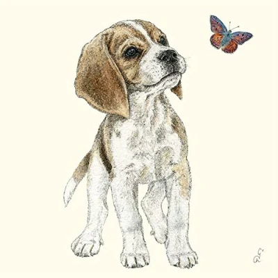 Image of 20 napkins, small, curious dog, table decoration, decoupage, napkin technology, 33 x cm