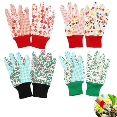 Image of 4 Pairs Gardening Gloves for Women, Comfortable Ladies Garden Gloves, Floral with Elastic Cuffs, Non Slip, Thorn Proof, Working Yard, Cleaning, Fishing, Camping