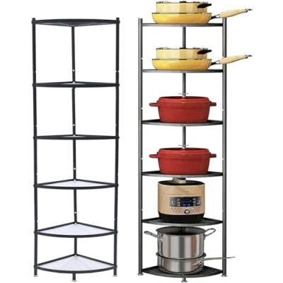 Image of ybaymy Kitchen Corner Pot Rack Multi Layer 6 Tier Adjustable Standing Metal Storage for Pots and Pans Organizer