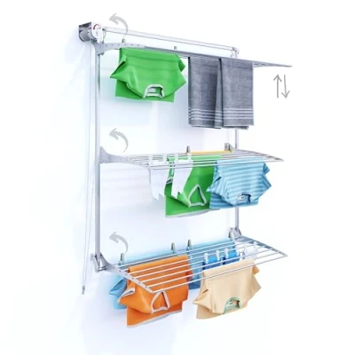 Image of foxydry Tower Vertical Retractable Clothes Airer for Indoor and Outdoor Use (120 cm, Grey)