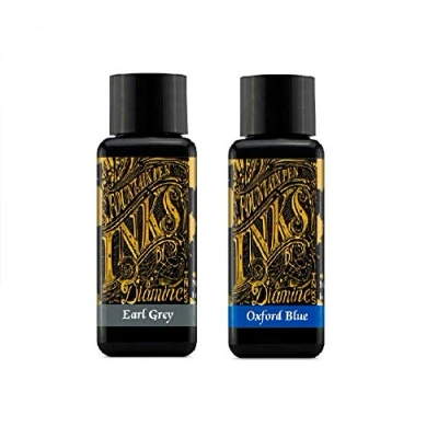 Image of Diamine Fountain Pen Ink 30ml Earl Grey &amp; Oxford Blue 2 x Bottles
