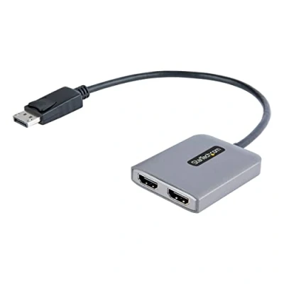 Image of StarTech.com DP to Dual HDMI MST HUB 4K 60Hz DisplayPort Multi Monitor Adapter with 1ft / 30cm cable 1.4 Stream Transport Hub, DSC (MST14DP122HD), Black