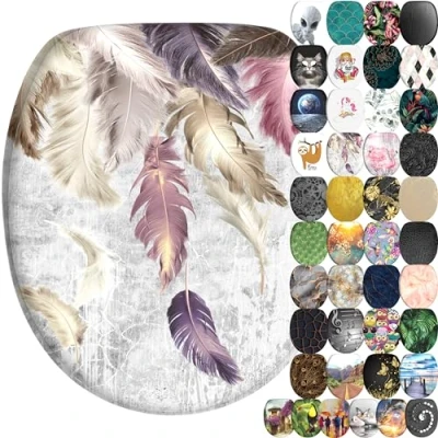 Image of Sanilo Soft Close Toilet Seat, Wide Choice of New Seats, Stable Hinges, Easy to Mount (Feathers)