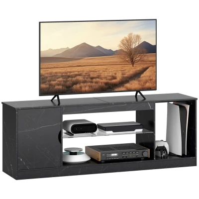 Image of HOMCOM Marble Effect TV Stand Cabinet with Glass Shelf for 55in TVs
