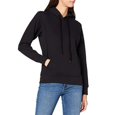 Image of Fruit of the Loom Ladies Lady Fit Hooded Sweatshirt/Hoodie (M) (Black)