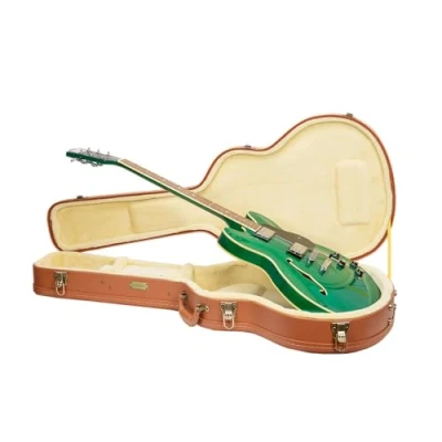 Image of Crossrock Relief Series Wooden Case For 335 Style 6 Strings Semi Hollow Electric Guitars, With Highly Textured Surface, Mink Imitation Fleece, Stainless Steel Latches Red Wood (CRW630SARO)