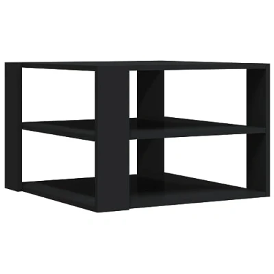 Image of vidaXL Black Coffee Table Engineered Wood Square Ideal for Living Room Decor with Three Tier Open Shelf Storage