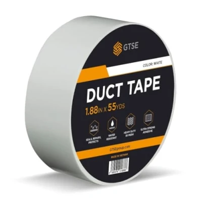 Image of GTSE White Duct Tape, 48mm x 50m, 2 Waterproof Strong Adhesive Gaffer Tape for Patching, Sealing, Securing Cables and Labelling, Heavy Duty One Roll