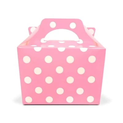 Image of 10 x Polka Dots Spotty Design Children/Kids Party Boxes Carry Food Meal Fun Picnic Birthday Wedding Favour/Baby Shower Halloween Trick or Treat Box Loot Bag (Baby Pink)