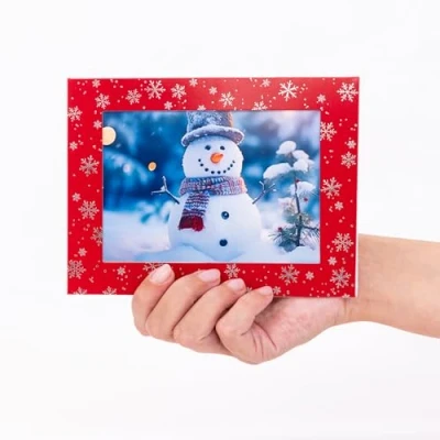 Image of Christmas Photo Frame Cards &amp; Envelopes 6 x Personalised Any Family Picture red