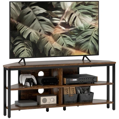 Image of HOMCOM Corner TV Stand Cabinet, Unit for TVs up to 50&quot;, Cabinet with Storage Shelves and Cable Holes Living Room, Bedroom, Rustic Brown