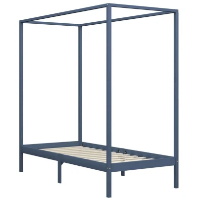 Image of vidaXL Canopy Bed Frame without Mattress Grey Solid Wood 90x200 cm