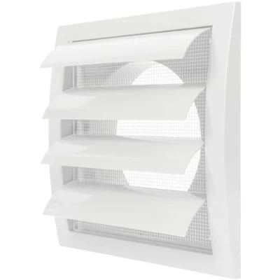 Image of White Exhaust Hood Vent 5&#039;&#039; Inch / 125 mm with Shutters, Built in Pest Guard Screen and Flange, Air Cover Flaps, HVAC Duct Cap, Helps Backdraught/Backdraft