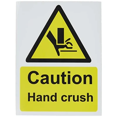 Image of Seco Caution Hand Crush Sign, 150mm x 200mm Self Adhesive Vinyl