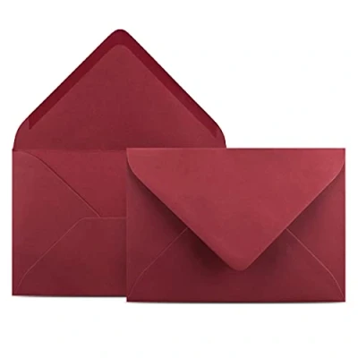 Image of COLOURS 4 YOU Envelopes, DIN C6, Dark Red, 11.4 x 16.2 cm, 120 g/m² Envelopes with Wet Glue, Pointed Flap, without Window, Pack of 50