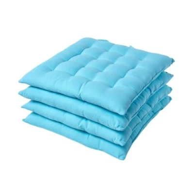 Image of HOMESCAPES Blue Seat Pads for Dining Chair, Set of 4 100% Cotton Chair with Straps, 40x40 cm
