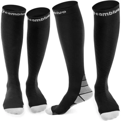 Image of CAMBIVO Compression Socks for Women &amp; Men 2 Pairs, Flight Stockings Running Calf Ankle Support, Sports, Flying, Maternity Pregnancy, Nurses, Travel