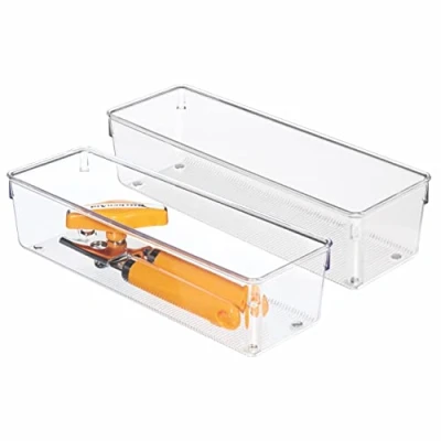 Image of iDesign Linus Organiser Tray, Large Plastic Drawer Insert, Pack of 2 Accessories Boxes, Clear,10.2 cm x 30.5 7.6