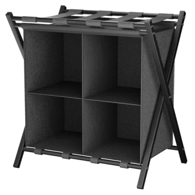 Image of Huhote Luggage Rack with Storage,Metal Folding Suitcase Stand Portable Racks for bedroom,2 Tier Travel Chest Storage Home Bedroom,1x Black