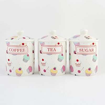 Image of Fairy Cupcakes FINE Bone China Tea Coffee Sugar CANISTERS/Jars Free UK DELIVERY