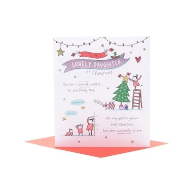 Image of UK Greetings Christmas Card for Daughter Heartfelt Doodle Design