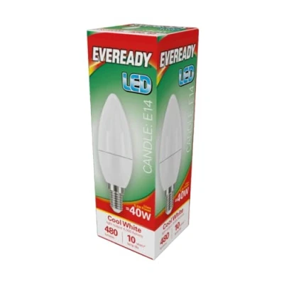 Image of Eveready LED Candle Light Bulbs 6 watts 40 480 Lumen SES E14 Small Screw in Cool White 4000 kelvins Pack of 10