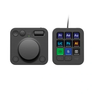 Image of Logitech MX Creative Console, Programmable Keypad with 9 Customisable LCD Keys and Control Dial for Graphic Design, Video Editing, Photography, use Adobe, Zoom, Spotify more Graphite