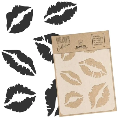 Image of NAKLEO DIY Reusable Plastic Stencil Lips Mouth Design Art Craft Wall Painting Pattern Template Scrapbooking Decoupage Fabric Furniture Wood (21x30cm / 8.3 x 11.7)