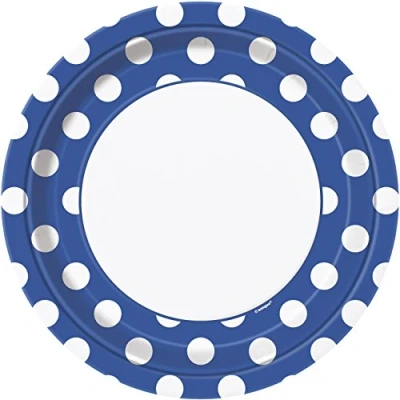 Image of Unique Party 37505 23cm Royal Blue Polka Dot Plates, Pack of 8