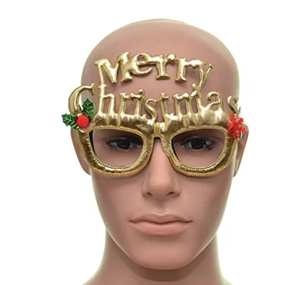Image of Shatchi Merry Christmas Glasses Fancy Xmas Dress Novelty Party Accessories Supplies Selfie Photo Props Bag Stocking Fillers, Gold