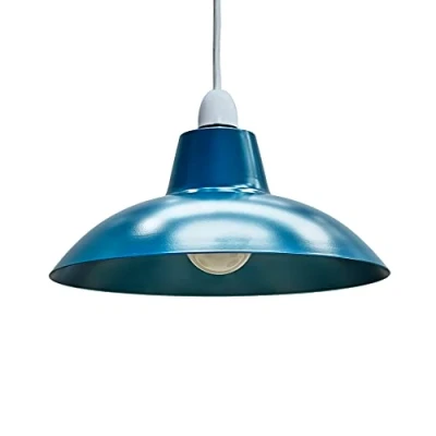 Image of MiniSun Retro Style French Blue Metal Easy Fit Ceiling Pendant Light Shade Complete with a 10w LED Bulb [3000K Warm White]