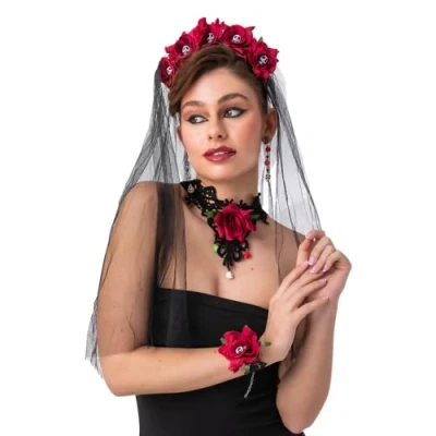 Image of Wicked Costumes Ladies Day of the Dead 4pc Lace Jewellery Set