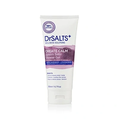 Image of DrSALTS+ Create Calm Shower Gel Soothing Epsom Salts to Relax Body &amp; Mind with Lavender, Chamomile Lemongrass Essential Oils Vegan Cruelty Free, 200ml