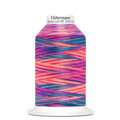 Image of Das hüpfende Komma Gütermann Bulky Lock Multicolour Fill Yarn No. 80 Neon Pink Royal Blue 9814 1000 m