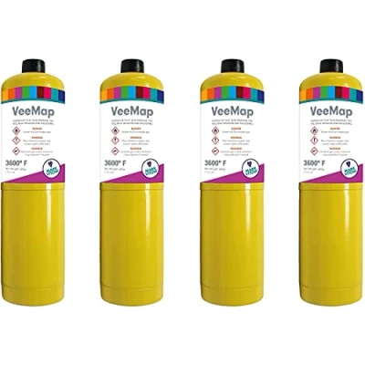 Image of 4 x Mark Vitow VMAP VeeMap MAPP Style Gas Cylinder, Yellow, 400g