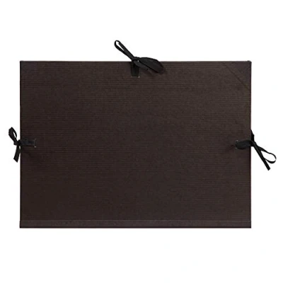 Image of Clairefontaine Ref 38015C Kraft Art Folder A3+ Size, 3 Ribbon Ties with Flaps Closure, White Paper Lining, Acid Free Suitable for Transporting Artwork Black